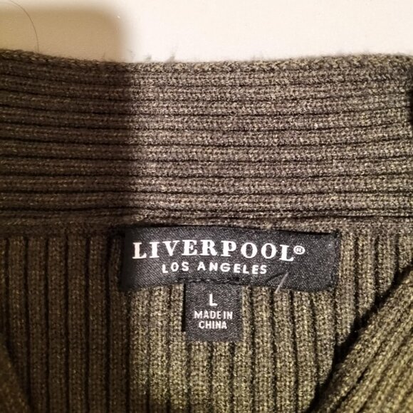 Women Liverpool Los Angeles V-Neck Sweater Size L Dark Green Twist Front Knit - Picture 5 of 5